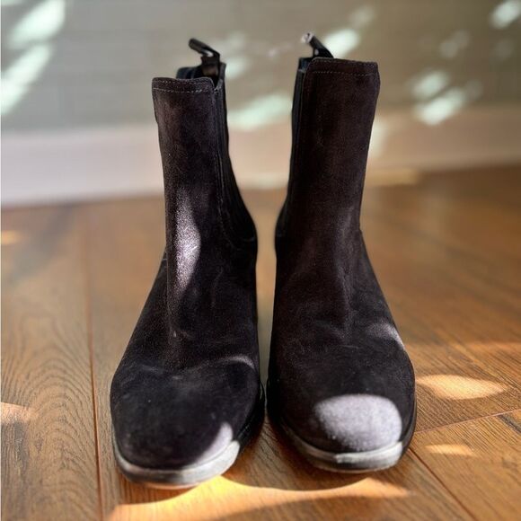 New Triver Flight Idylle Chaussures Black Suede Heeled Ankle Bootie - Picture 2 of 9